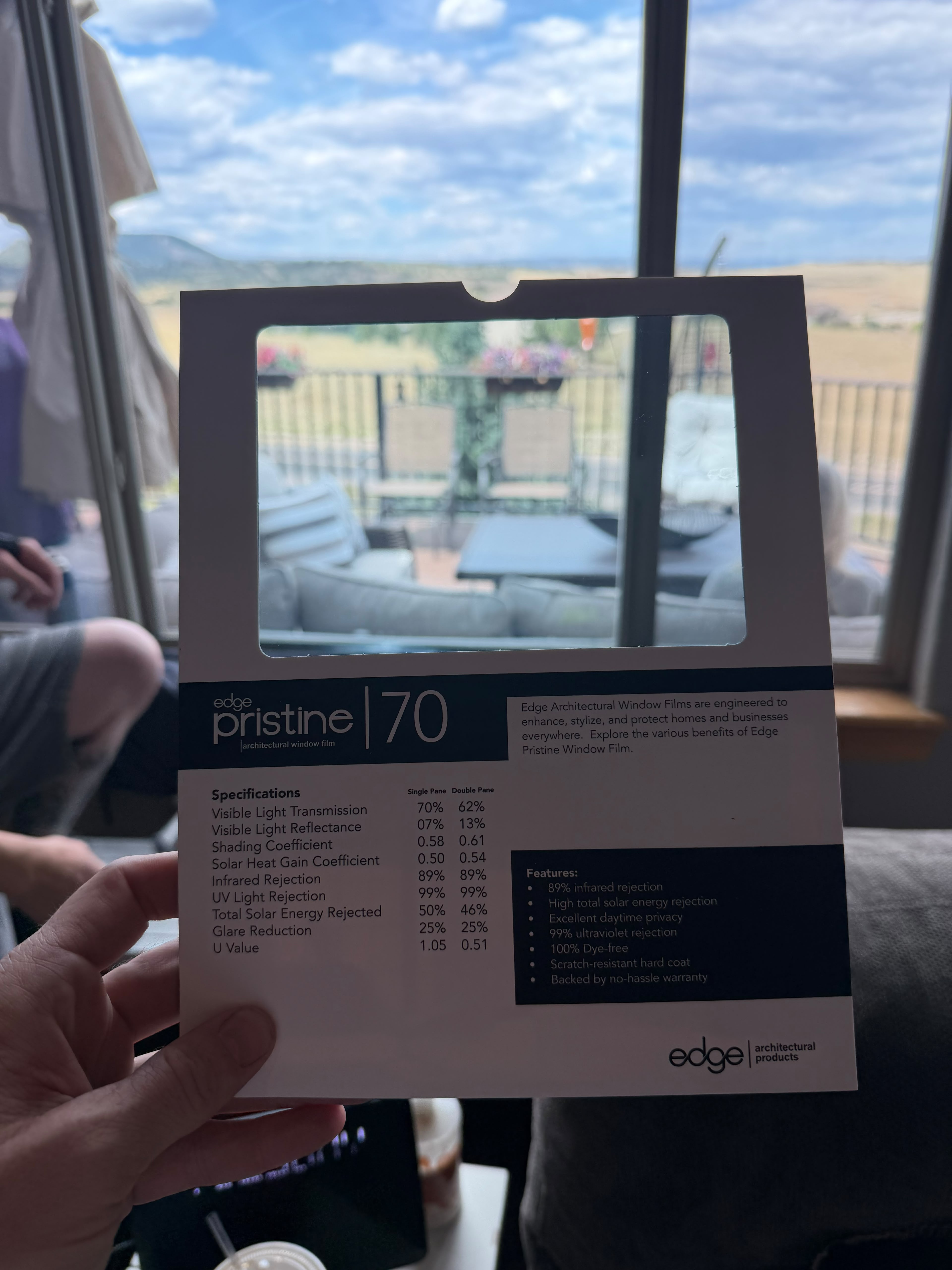 A film sample shown during an in-home consultation